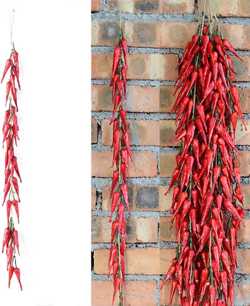 Artificial Chili String, 1 Pack Simulation Artificial Lifelike Fake Vegetable Artificial Chili Red Pepper Hanging String Photography Props for Home Office Kitchen Harvest Decoration (Red Chili, 1pc)