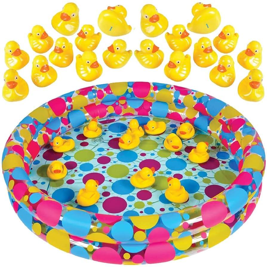 Gamie Duck Pond Matching Carnival Game for Kids, 36" x 6" Inflatable Pool & 19 Plastic Ducks with Numbers, Water Outdoor Game for Kids, Fun Memory Game for Backyard, Birthday Party Field Day Games