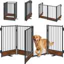 Freestanding Short Dog Gate, 16" Tall Pet Gate Indoor with Support Feet Easily Step Over, 4 Panel Metal Wood Foldable Pet Dog Gate, Up to 48" Wide Puppy Fence, Puppy Gate for for Doorway&Hallway Black