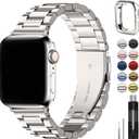 Fullmosa Metal Band Compatible with Apple Watch Bands 41mm 40mm 38mm, iWatch Band with Case for Apple Watch Series 9 8 7 6 5 4 3 2 1 SE3/2/1, Starlight