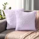 PAVILIA Fluffy Lavender Throw Pillow Covers, Decorative Accent Pillow Cases for Bed Sofa Couch, Soft Faux Fur Cushion Cover, Square Sherpa Pillowcases, Home Room Decor, Purple, 20x20 Set of 2