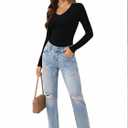 Avidlove Womens Long Sleeve Tops Double Lined V Neck Top Fitted Basic T Shirts Going Out Tops with Panties (Black, L)