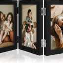 decorUhome Triple 4x6 Picture Frame Vertical, Engineered Wood Trifold Photo Frame with Plexiglass for Tabletop Display, 4x6, Black