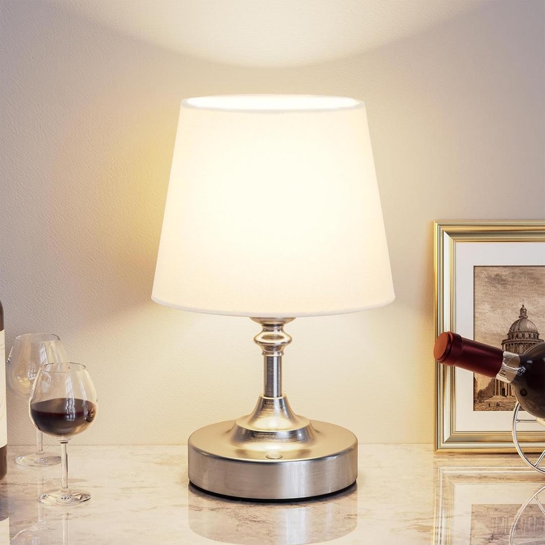 Kakanuo Mini Cordless Table Lamp Silver - 1 Pack 4000mAH Battery Operated Lamp for Decor, 3000K Stepless Dimming Touch Rechargeable Lamp for Bedroom, Dining Table, Counter, Living Room