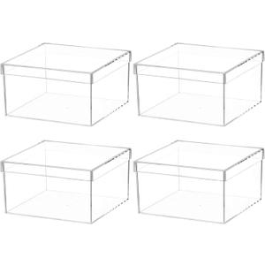4 Pack Clear Acrylic Box with Lid, Clear Acrylic Plastic Square Cube Containers Storage Box 5.9x5.9x2.36 Inches/ 150X150X60mm for Candy Pill and Tiny Jewelry