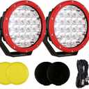 7 Inch Round LED Offroad Lights Red 2pcs 210W 32000LM LED Off Road Lights Super Bright Off Road Lights Driving Lights Amber Offroad Lights with Wiring Harness 12V 24V