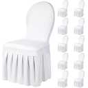 Oudain 10 Pcs White Chair Covers with Skirt Spandex Chair Slip Covers Wedding Long Stretch Protectors Removable and Washable for Dining Chairs Hotel and Wedding Ceremony