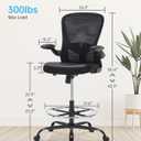 10 x Drafting Chair Tall Office Chair with Flip-up Arms Adjustable Height Standing Desk Chair with Lumbar Support and Footrest Ring Ergonomic Executive Computer Chair Swivel Drafting Stool for Work/Drawing