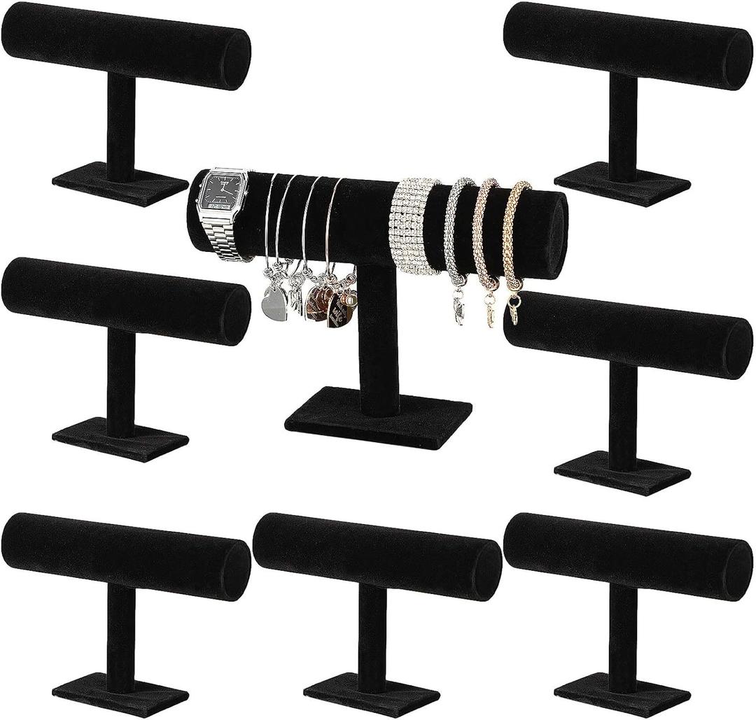 Batiyeer Set of 8 Bracelet Display Stand Bracelet Holder Display Jewelry T Bar Black Velvet Organizer Hovering Bangle Holder Jewelry Watch Stand for Vendors Selling Home Organization Storage