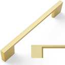 Amerdeco 8 Pack Brushed Gold Cabinet Pulls 5 Inch(128MM) Hole Centers Kitchen Cabinet Handles Cabinet Hardware Zinc Pull Handle Easy to Install ZH0060