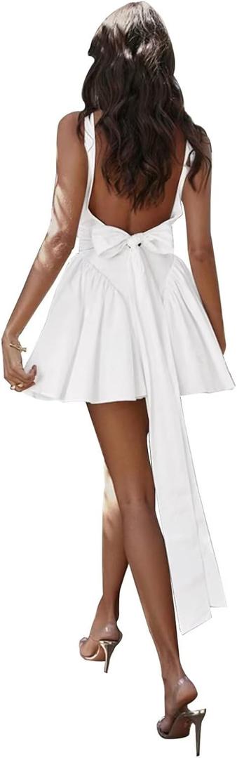 Spaghetti Strap Short Homecoming Dresses for Teens Satin Backless Party Gown XXYPD014 (White) M