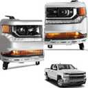 Headlights Assembly Compatible with 2016 2017 2018 Chevy Silverado 1500, 2019 Chevy Silverado 1500 LD Projector Head lights Replacement Pair Left Right with LED DRL,Chrome Amber (Chrome Housing, Clear Lens)