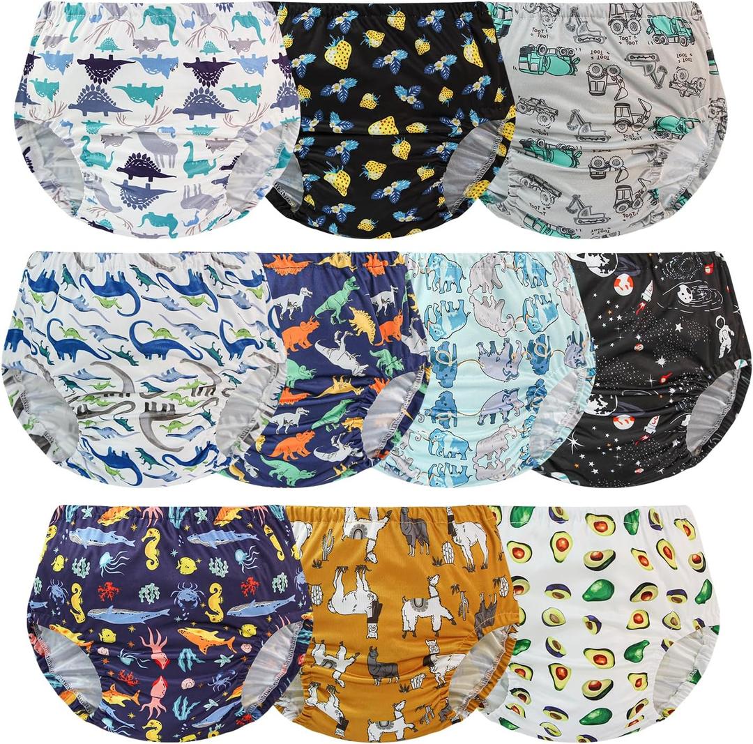 EZ Moms 10 Pack Boys Diaper Covers Plastic Training Pants for Toddlers Reusable Plastic Underwear Covers for Potty Training Breathable Rubber Pants for Babies Soft Waterproof Diaper Cover for Boys 3T