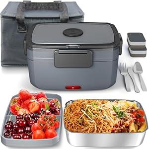 Sitlais Electric Heated Lunch Box for Men - 3 Liters Double Layer Portable Food Warmer for Car Truck 90 W Self Heating Lunch Box for Adults Food Heater for Work Travel Camping lonchera, Dark Grey