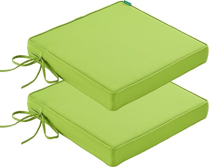 Patio Chair Cushions Waterproof Outdoor Seat Cushions for Patio Furniture Set of 2 with Ties, 24 x 24 Inch, Green