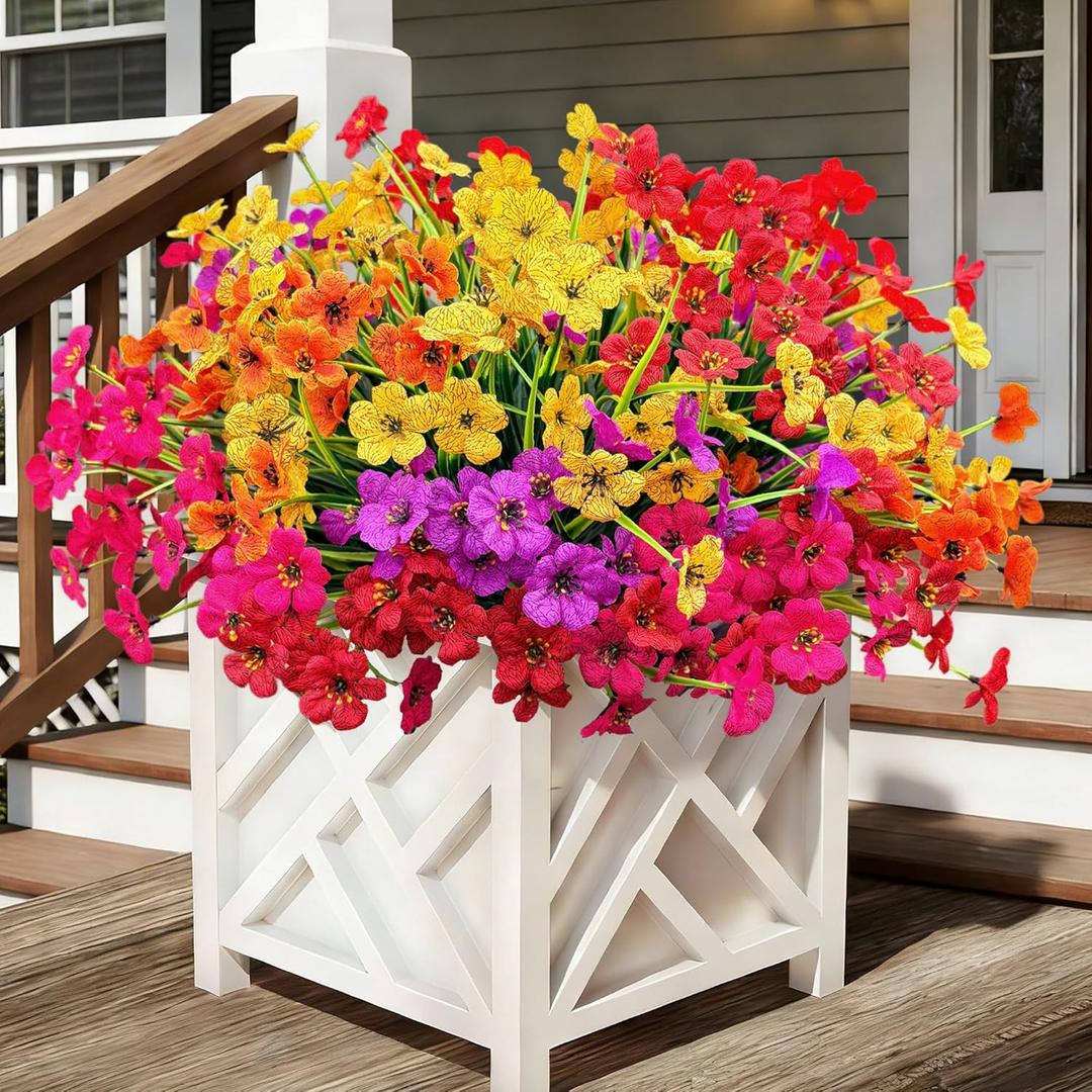 20 Bundles Artificial Flowers for Outdoors, No Fade Fake Silk Flowers with Plastic Plants ,Faux realistic flowers uv resistant for For Patio Window box Porch Garden Wedding Farmhouse Decor(Mixed Color)