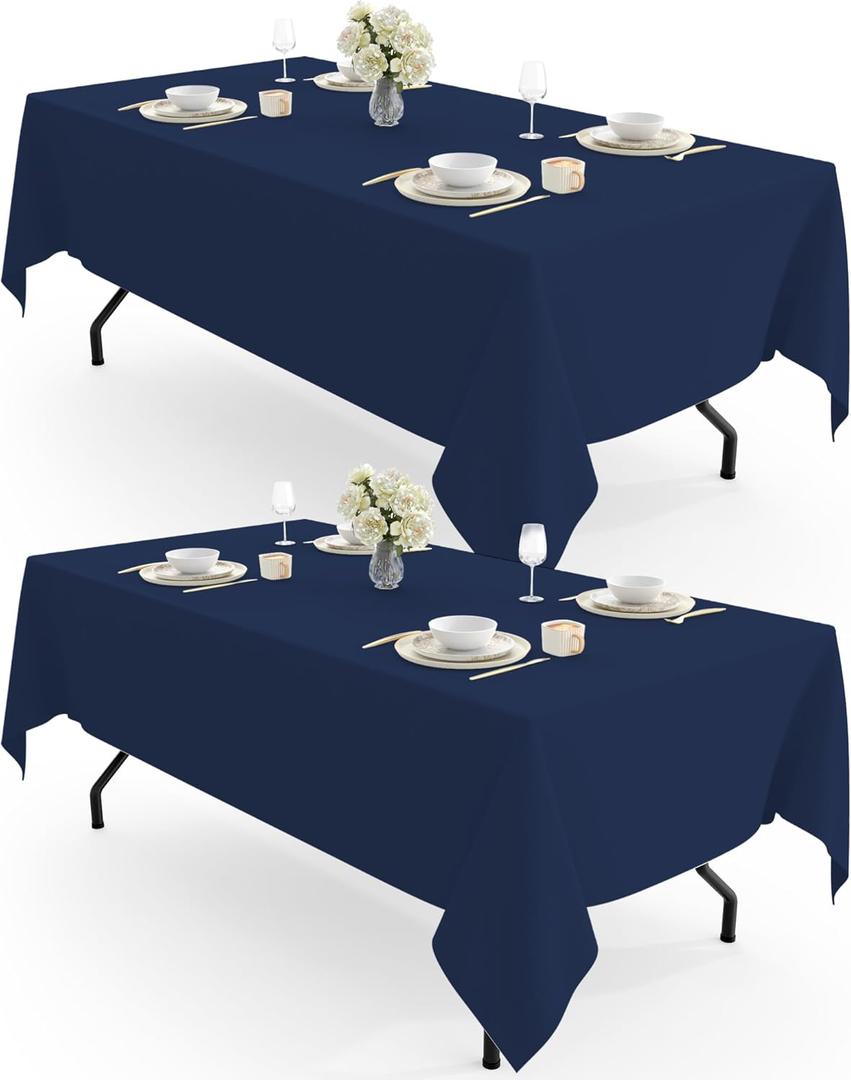 Pureegg Rectangle Table Cloth 60" x 102"  Durable Polyester Tablecloth Offers Reusable & Washable Protection, Ideal for Outdoor Party, Picnic, Wedding, Banquet and Birthday, 2 Pack, Navy Blue
