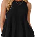LILLUSORY Womens Peplum Tops Babydoll Linen Tank Tops Flowy Ruffle Pleated Blouses (Black, M)