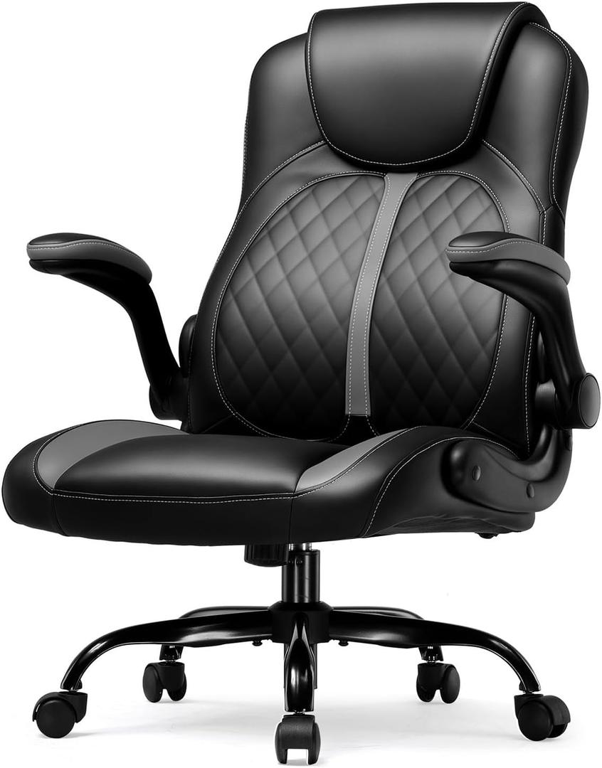 GTRACING Office Computer Gaming Chair Ergonomic Desk Chair for Adults with Lumbar Support Flip-Up Arms Adjustable Height Swivel Wheels PU Leather Executive Design for Short People Use, Gray (Grey)