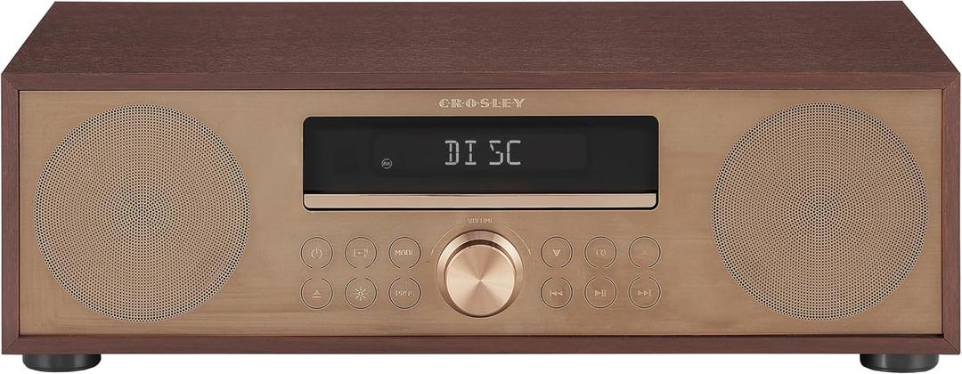 Crosley CR3501A-MA Fleetwood Retro Alarm Clock FM Radio and CD Player with Stereo Bluetooth Speakers, Mahogany
