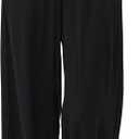 Sampeel Wide Leg Pants for Women Flowy Palazzo Drawstring Elastic Waist Trousers with Pockets Summer Beach Vacation Clothes (Black, M)
