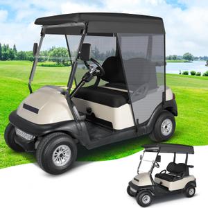 Universal 2 Passenger Golf Cart Sun Shade Cover, 58" Roof Compatible with EZGO TXT/RXV Club Car Precedent DS, 3 Sides Roll Up Breathable Mesh Sunshade Screen for Sun Block and Cooling
