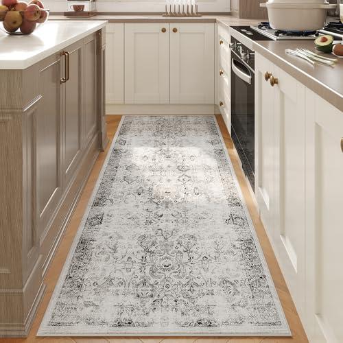 Kitchen Runner Rug for Hallway 2x5 Washable Rug Runners Non Slip Grey Long Rugs Low Pile Soft Boho Carpet Runner for Hallways, Kitchen, Bedroom, Entryway, 24x60 Gray