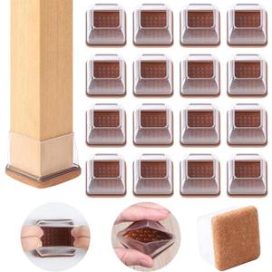 Ezprotekt 24 Pcs Clear Square Chair Leg Floor Protectors with Felt, Silicone Felt Furniture Pads for Hardwood Floor, Dining Table Leg Caps Covers No Scratches and Noise (L Fit: 1" - 1.4")