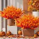 Artificial Fall Flowers for Outdoors 20 Bundles Faux Lavender UV Resistant Fake Monkey Grass Plants Plastic Autumn Mums for Indoor Outside Planter Porch Garden Window Box Decorations (Orange)