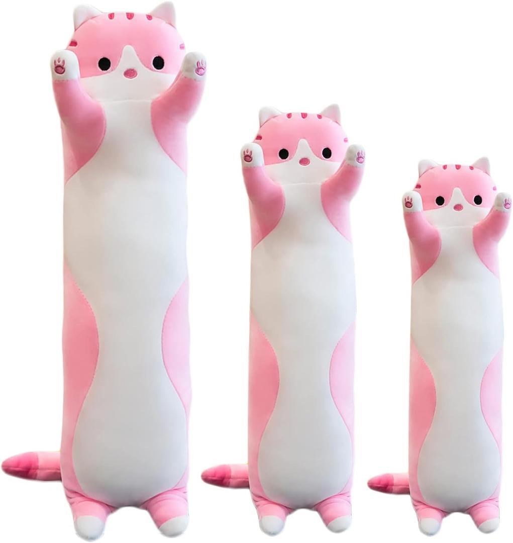 Giant Cat Pillow Plush Cartoon Kitty Sleeping Hugging Pillow, Cuddly Soft Long Kitten Body Pillow Doll Cat Cushion Toy for Kids Girlfriend (Pink, 90cm/35.4inch)