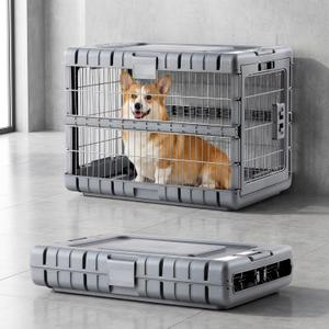 ZOMISIA Collapsible Dog Crate for Dogs - 28" L Heavy Duty Dog Kennel No Tools Required with 4 Sides Steel Foldable Cage for Dogs Indoor Furniture, Portable Carrier with 2 Smooth Wheels, Gunmetal (27.95 x 18.9 x 21.65 in)