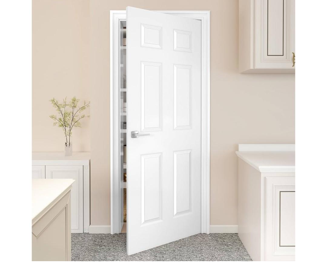 JUBEST 36"x80" Raised 6-Panel Textured White Primed Hollow Core Interior Molded Door Slab, NOT Pre-drilled and NOT Included Hardware, Paintable Interior Door for Pantry, Laundry, Office