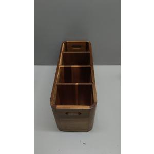 Wooden Kitchen Utensil Holder Organizer for Counter or Countertop, Large Wooden Utensil Holder for Storage Cooking and Silverware with 4 Compartment, Acacia Rustic Wood Container Extra Large