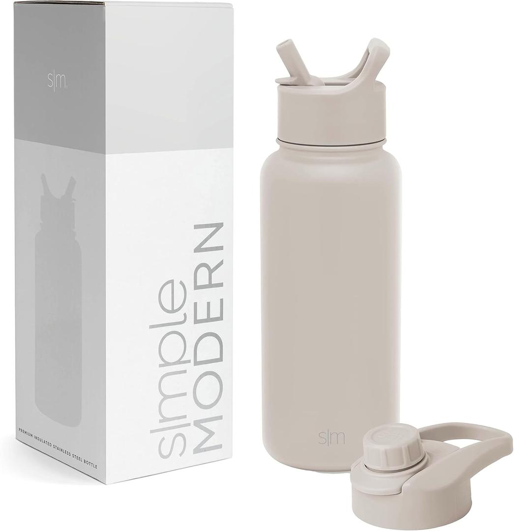Simple Modern Water Bottle with Straw and Chug Lid Vacuum Insulated Stainless Steel Metal Thermos Bottles | Reusable Leak Proof BPA-Free Flask for Sports | Summit Collection | 32oz, Almond Birch