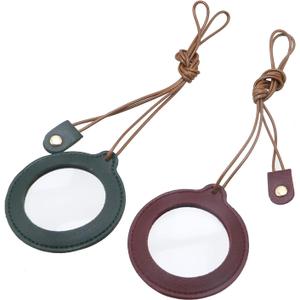 Wealrit 2 Pcs Vintage Leather 10X Magnifiers Necklace Portable 48mm Diameter Magnification Lens Glass Pendant(Burgundy, Dark Green)