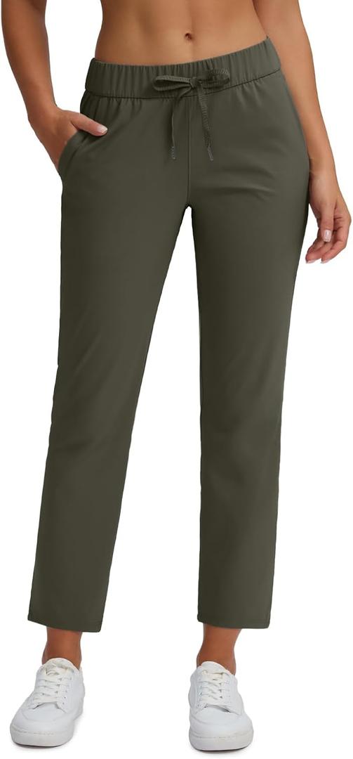 Women's Golf Pants with Deep Pockets Stretch 7/8 High Waisted Travel Pants Ankle Pants Casual (Gray, XL)