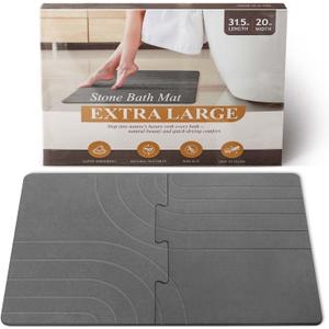 32 x 20 Large Stone Drying Bath Mat for Bathroom Diatomaceous Earth Bath Mat Quick Dry Non Slip Absorbent Bathroom Floor Mat Modernized Water Absorbing Diatomite Shower Bath Mat Grey