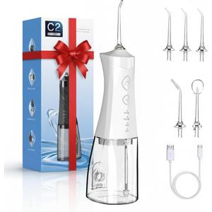 Water Dental Flosser Cordless for Teeth, 350ML Water Dental Flosser Teeth Pick 4 Modes Portable Oral Irrigator with 4 Jet Tips Rechargeable Flossers Oral Irrigator IPX7 Waterproof for Home Travel (White)