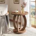 Tribesigns End Table, Round Side Table with Storage, Farmhouse Nightstand Bedside with Round Tabletop, Accent End Table for Living Room Bedroom Small Space, Wooden Accent Furniture, Rustic Brown