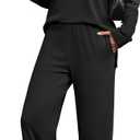 XIEERDUO Lounge Sets for Women 2 Piece V Neck Button Matching Sweatsuit Loungewear Fall Outfits Fashion Clothing Pajamas (Large, Black)