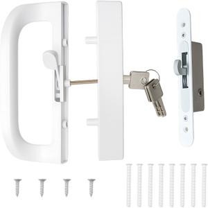 Patio Sliding Door Handle with Key,Replacement Handle Lock Set, Fits Door Thickness 1" to 1-3/4"3-15/16 Hole Spacing Suitable for Balcony, Terrace, Kitchen and Bathroom partitions etc.