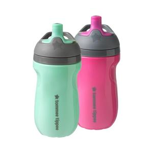 Tommee Tippee Insulated Sportee Bottle, for 12m+, 9oz, Pack of 2 Non-Spill Toddler Water Bottles, Pink and Mint, with Two-Piece Valve to Help Stop Spills, Bite-Resistant Spout and Easy-Hold Handle
