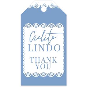 Andaz Press 2x3.75 Inch Cielito Lindo Baby Shower Decorations, Dusty Blue Thank You Tags with String, Cielito Lindo Party Decorations, Baby Shower Tags for Favors Gifts Mexican Theme Talavera, 20 Pack