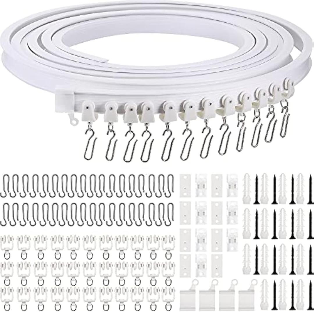 Jetec Flexible Bendable Ceiling Curtain Track, 9.8ft/16.4ft (5m), Ceiling Mount for Curtain Rail with Track, Room Divider (5 m, White)