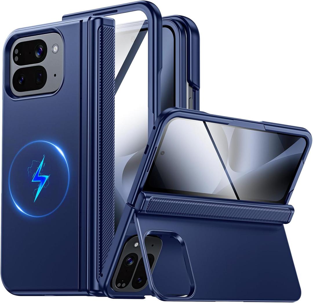 CENMASO Magnetic for Google Pixel 10 Pro Fold Case with Kickstand, Hinge Protection, Hidden Kickstand, Screen Protector, Slim Shockproof Phone Case for Pixel 10 Pro Fold (Blue)