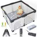 Tinyiota Foldable Baby Playpen, 50x50 Inch Portable Play Yard for Babies and Toddlers with Soft Breathable Mesh, Storage Bag & 2 Pull-Toy Handles for Indoor & Outdoor (Grey, with Mat)