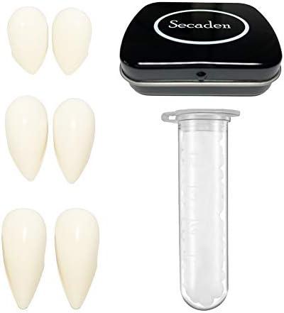 Secaden Cosplay 3 Pairs Vampire Teeth with Adhesive Dentures Halloween Party Props Fangs (13mm, 15mm, 17mm)