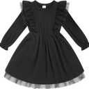 Toddler Girl Dress Fall Ruffle Long Sleeve Baby Girl Solid Color Casual Dresses (Black, 6Y)