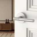 Asidrama 4 Pack Passage Brushed Nickel Door Handles, Door Lever with Door Knobs Indoor for Bedroom or Bathroom, Heavy Duty Door Handles Interior with Locks for Left Right Sided Doors