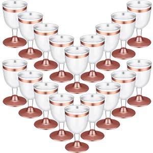 48 Pcs Disposable Plastic Glasses 6 oz Party Cups Hard Plastic Drinking Glasses with Stem Stackable Stemmed Goblets for Champagne Dessert Wedding Home Toasting(Pink Rim)